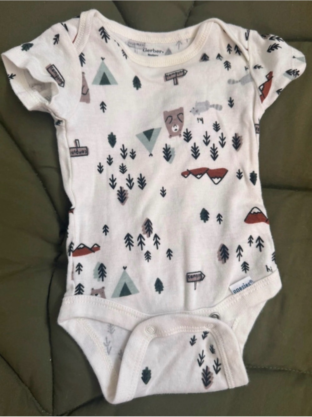 Gerber White Baby One-Piece with Forest Bear & Mountain Prints